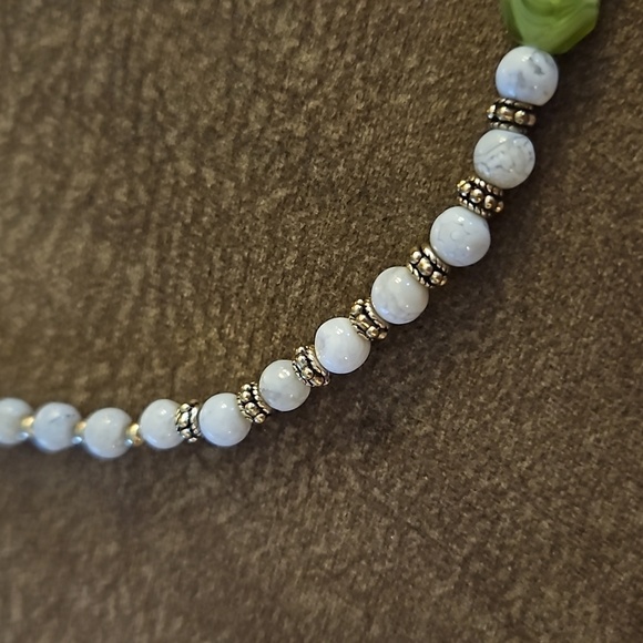 HANDMADE Blue Lace Agate Czech Glass Floral Beaded Fairycore Necklace - Picture 6 of 7